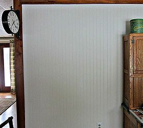 kitchen makeover, home decor, kitchen backsplash, kitchen design, After stripping wallpaper we installed primed beadboard A molding was added at the top Since it was already primed it only required one coat of paint