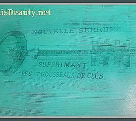 freezer paper transfer french key table in turquoise, painted furniture