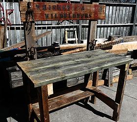 potting tables from random bits, gardening, painted furniture, repurposing upcycling, This was bits to an old deck