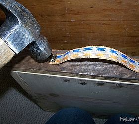 my solution to a very crumby situation, cleaning tips, I stained it a dark walnut and used an old dog toy strap for handles They were nailed on using upholstery tacks