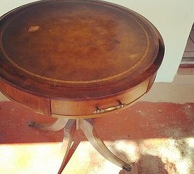 refinishing a round blue table, chalk paint, painted furniture, The table before