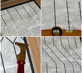 faux leaded glass window, windows, 4 I applied the leading strips first They are so easy to work with and can easily be cut removed and repositioned A level ensured the lines were straight