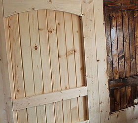 how to build a rustic barn door headboard, bedroom ideas, doors, home decor, woodworking projects, We added a single coat of stain and it was time to attach the old barn hardware