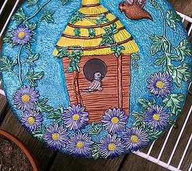 garden stepping stones, crafts, flowers, gardening, outdoor living, painting, This is the after pic At first I wasn t too thrilled with this one but it has grown on me