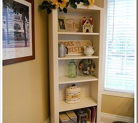 kitchen bookshelf, home decor, painted furniture, shelving ideas, Ever look at a before picture with complete embarrassment yup I just kept shoving stuff in that bookshelf that I really didn t have any other spot for