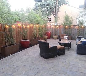 a before and after of a great paver patio project, concrete masonry, landscape, outdoor living, patio