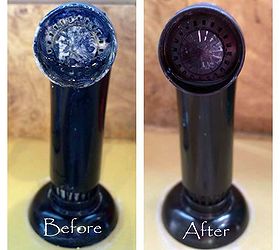 cleaning your sink s spray nozzle naturally, cleaning tips, home maintenance repairs, Before and After of the sprayer head