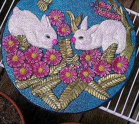 garden stepping stones, crafts, flowers, gardening, outdoor living, painting, This is the stone that I forgot to take the before pic of but you get the idea I especially like this one because of their little pink noses