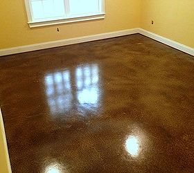eco friendly floor staining can transform cracks lines from dark to light our, flooring, garages, Wider view of bedroom