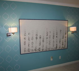 guest bedroom makeover the plan this makeover is very close to my heart i did it in, bedroom ideas, home decor, painting, Stencil is done and headboard is hung on the wall What a pretty sight