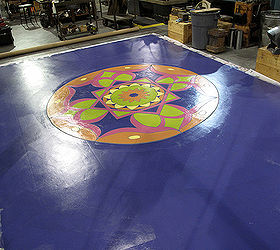 hand painted floor cloth on a budget, flooring, painting, tile flooring, Top coats were applied It was allowed to dry before rolling for transport