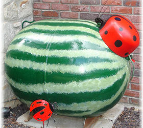 my watermelon looking propane tank, crafts, outdoor living, I painted my propane tank to look like a watermelon with a ladybug on top
