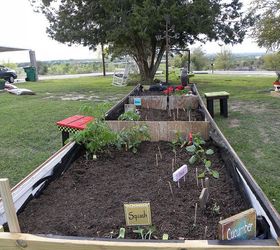 garden box or coffin, flowers, gardening, raised garden beds, repurposing upcycling, We decided to go with bark mulch for the base then top soil then potting soil and peat moss mix for the top The drainage pipe is working great