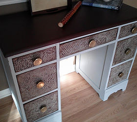 salvaged wood desk transformed with chalk paint bubble wrap and faux leather, chalk paint, painted furniture