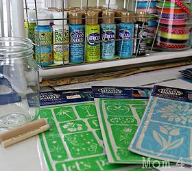 stenciled mason jar votives, crafts, mason jars, outdoor living, Supplies Mason Jars paints stencils daubers