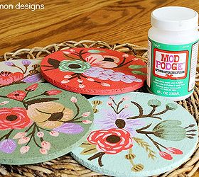 painting your own botanical look cork coasters, crafts, decoupage, painting, Sealed them with Mod Podge to help protect them from liquids