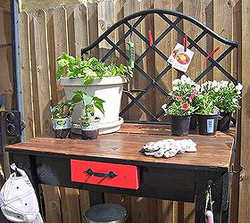 pallet potting table 2 ready for spring, diy, gardening, pallet, Metal back and Chestnut stained top