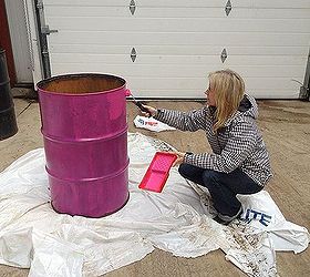 oil drum up cycle, container gardening, gardening, painting, repurposing upcycling, Step 2 Paint several coats of latex paint to cover