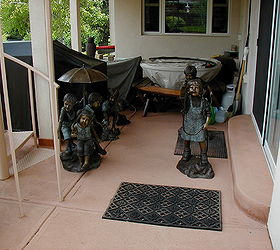 before a fountain after a pondless waterfall with bronze statuary, gardening, ponds water features, The children waiting to be placed in their new home