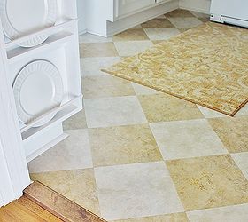 flooring for under 100, flooring, tile flooring, Here s a close up of the newly tiled floor It has really held up for several years now