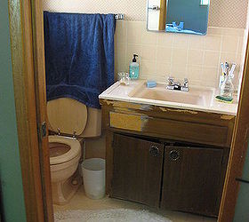 this is a wonderful example of taking a 1960 s original master bathroom in dire need, bathroom ideas, home improvement, The before photo Wallpaper everywhere no fan so there was peeling wallpaper and pink tile everywhere