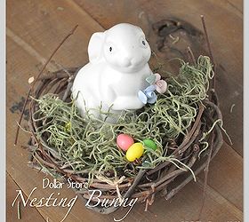 5 minutes or less five dollar store easter decor ideas under 5, easter decorations, seasonal holiday d cor, wreaths, Nesting Bunny using Dollar Store grape vine wreath moss and bunny figurine