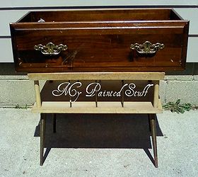 re cycled dresser drawer turned into a side table, painted furniture, This is the drawer on top of the end table I took the legs from
