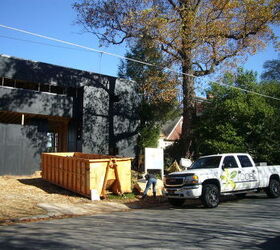 midtown residence progress this modern style home is located near downtown atlanta, decks, gardening, home improvement, landscape, outdoor living, pool designs, Right side of house with one of the newly wrapped CORE trucks