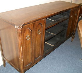 an old buffet becomes a tv console one less piece in a landfill, painted furniture, Sad and neglected just removed the drawer tracks I did do quite a bit of sanding on the top of this piece to try and get a smoother finish