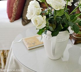 a way too easy no sew drop cloth table skirt with fringe, crafts