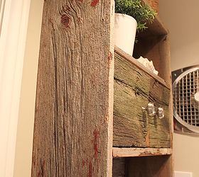 barnwood bathroom cabinet, bathroom ideas, diy, kitchen cabinets, repurposing upcycling, storage ideas, Chippy red paint