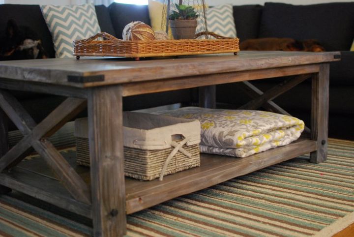 diy rustic coffee table, home decor, painted furniture, rustic furniture, To give the new wood and aged look I used a vinegar and steel wool solution to oxidize the wood The vinegar that has had steel wool soaking for several days reacts with the tannins in the wood and gives it a dark gray weathered look