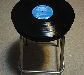 simple stool turned vinyl record side table, painted furniture, The final product