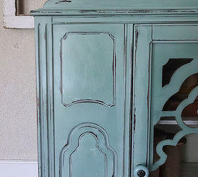 painted antique hutch, painted furniture, I distressed with a damp rag