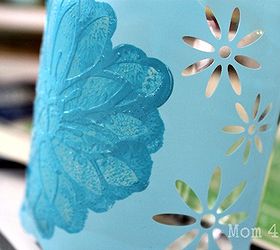 stenciled mason jar votives, crafts, mason jars, outdoor living, Dab on paint and remove stencil