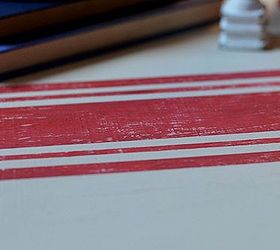 grain sack inspired table top, chalk paint, painted furniture, Red striping to mimic vintage grain sack fabric