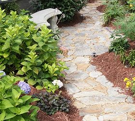 recycled granite block patio, outdoor living, patio, The patio seating area breaks up the long path from the front to the back