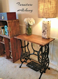 sewing machine singer reclaimed wood table hometalk