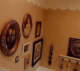 my stairwell with painted scallops and new wainscoting, painting, woodworking projects, Scallops that I stenciled 2 foot down from the tall ceilings so I would not have to paint any higher