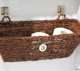 window boxes for bathroom storage, bathroom ideas, storage ideas, I used some metal number plaques I already had to dress them up a little