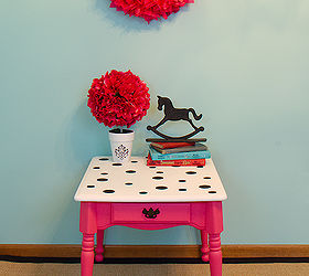 pink polka dot table, painted furniture