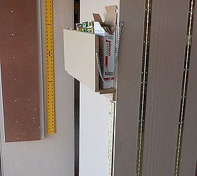 i finally got tired of having all my tools scattered all over my garage and decided, diy, how to, shelving ideas, storage ideas, This is a side and back view of 3 section cabinet Piano hinges attach the sections I use sides for hanging T square and cutting guides and hinged shelf holds sandpaper when folded up and latched