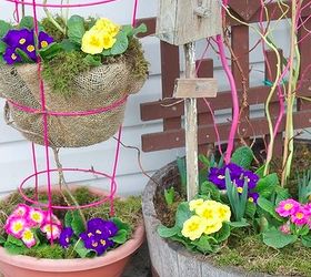 kick start your spring garden, flowers, gardening, Use a tomato cage to create a tiered planter