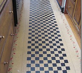 kitchen stenciled floor, flooring, painting