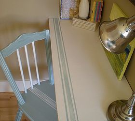 desk and chair with grain sack stripes, bedroom ideas, diy, home decor, painted furniture, Fresh white paint with blue stripes on the desk and white stripes on the blue chair