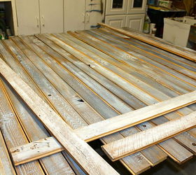 reclaimed wood herringbone pattern on the ceiling, diy, how to, woodworking projects, Lining them up to stain and paint