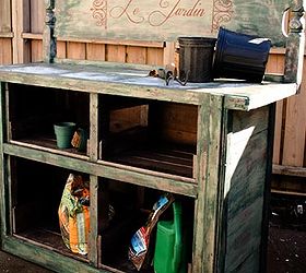 potting tables from random bits, gardening, painted furniture, repurposing upcycling, Check out the other photo of this to see what it used to be