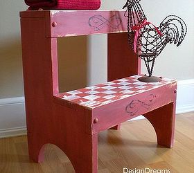 folk art step stool in country red, chalk paint, painting