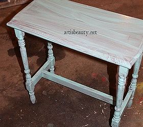 freezer paper transfer french key table in turquoise, painted furniture
