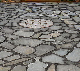 flagstone patio with stonedust, before polymeric sand installation and set in stone dust with drainage